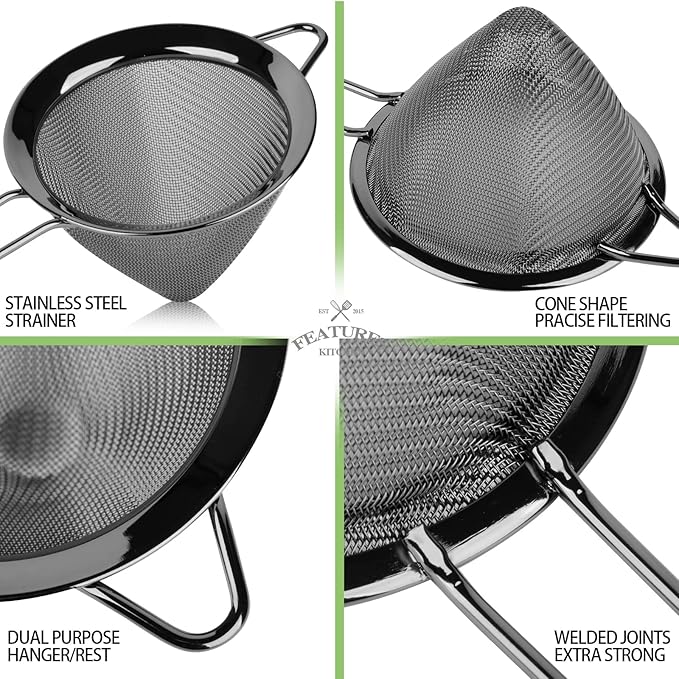 2 Pack Stainless Steel Small Food Strainer, Fine Mesh Sieve with Long Handle, Cocktail Strainer For Cocktails, Tea Herbs, Coffee & Drinks, Rust Proof & Great as Tea Strainer, 3.5inch