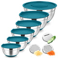 TeamFar Mixing Bowls, Stainless Steel Salad Bowl with Lid & Graters -Blue