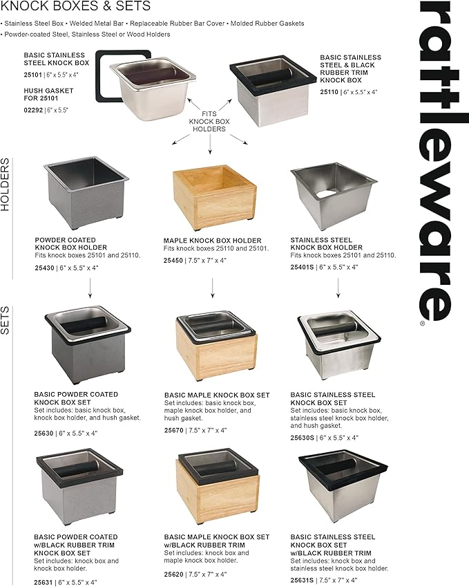 Rattleware Stainless Steel Knock Box - Perfect for Home, Cafe, Restaurant, Hotel, Office, or Commercial Establishment - Heavy Duty Knock Box Trusted By Baristas Worldwide (7.44" x 6.89" x 4.41")