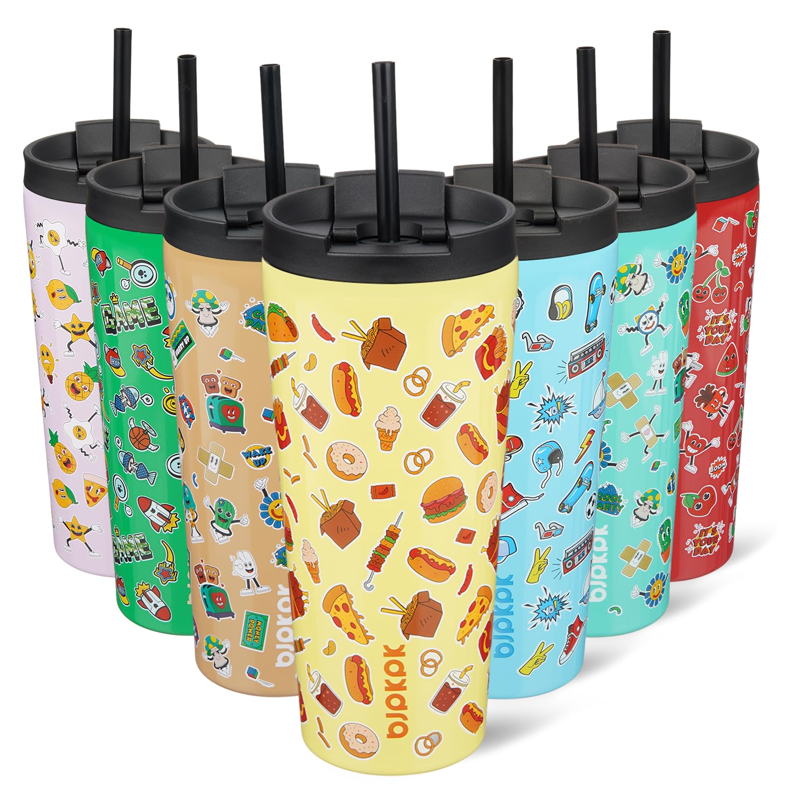 BJPKPK 22 oz Coffee Tumbler with Straw, Insulated Stainless Steel Cup