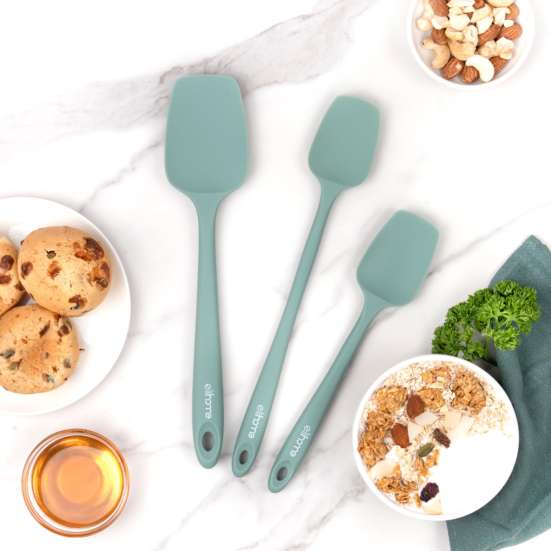 Elihome Mini Silicone Spoonula - Non-Stick Heat Resistant Silicone Scraper Spatula for Mixing, Serving, Scraping, Stirring, and More, 8.75 Inch, Sage Green