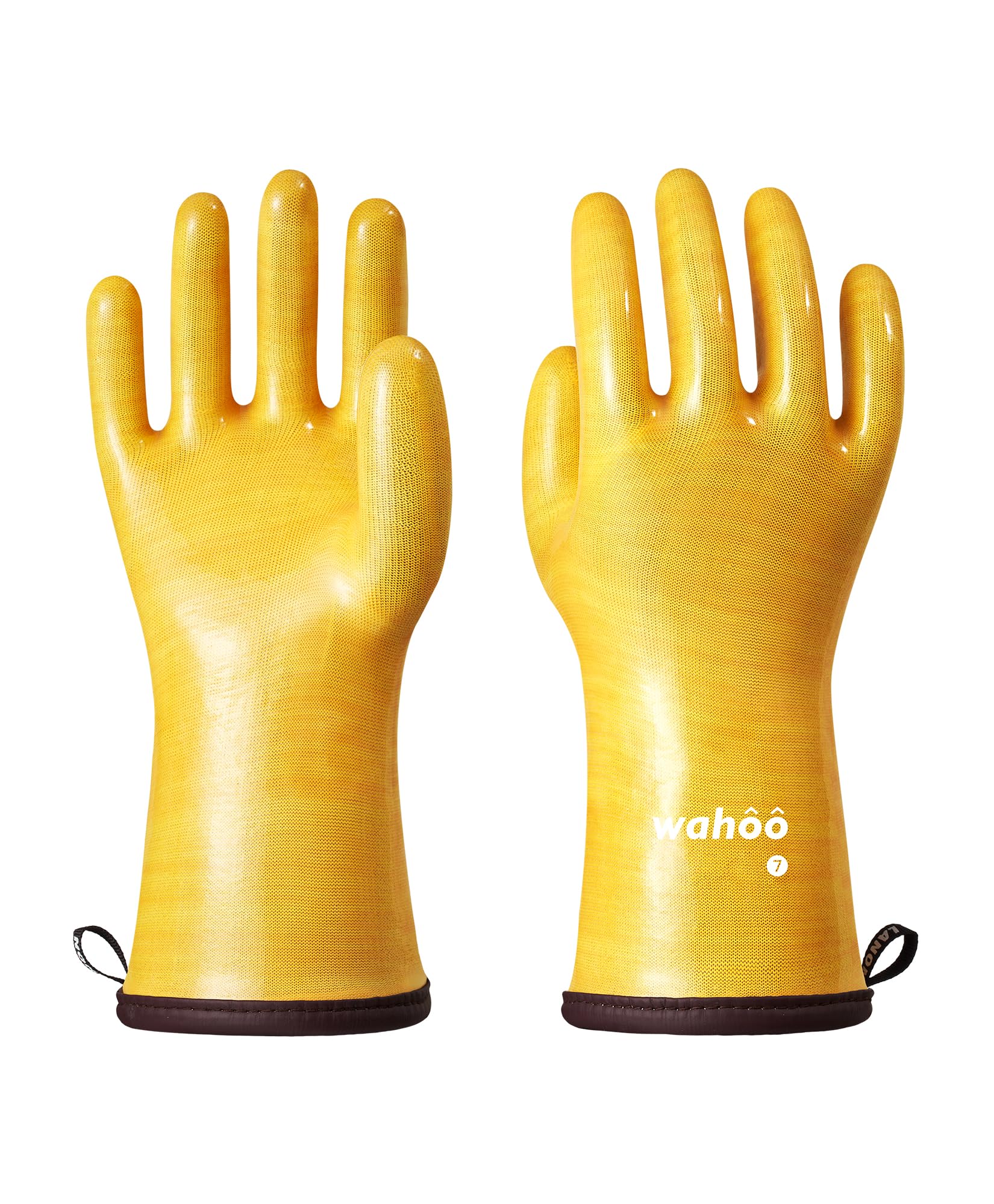 wahoo Professional Liquid Silicone Oven Mitts Gloves, Heat Resistant Gloves for Cooking, Baking, CoralAir Liner, 12 Inch, Yellow, Medium