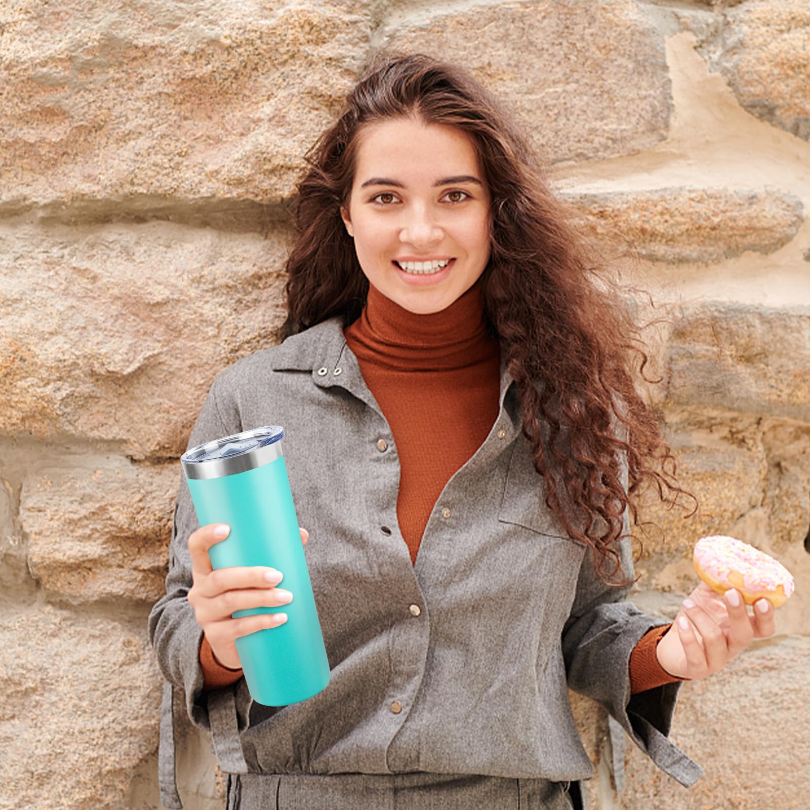 FristChoice 20 oz Skinny Tumbler with Lid and Straw,Stainless Steel Vacuum Insulated Tumbler Cup Double Wall Leak-proof Coffee Mug,Travel Thermal Water Tumbler for Home,Office,Outdoor(Teal,1)