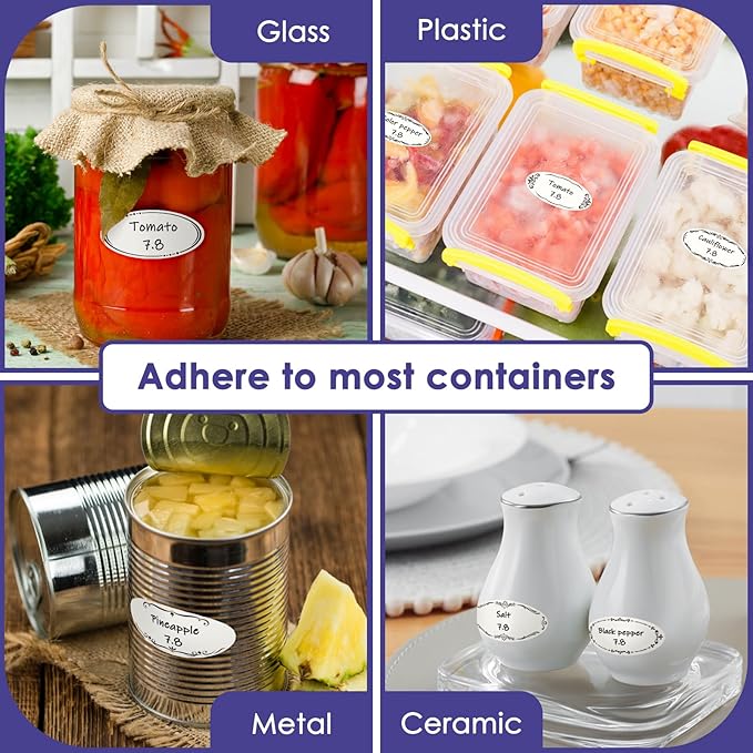 DGBDPACK 400 Dissolvable Canning Labels for Mason Jars, Small Pantry Labels 1 x 2⅛ inch, Water-Soluble Stickers-8 Designs