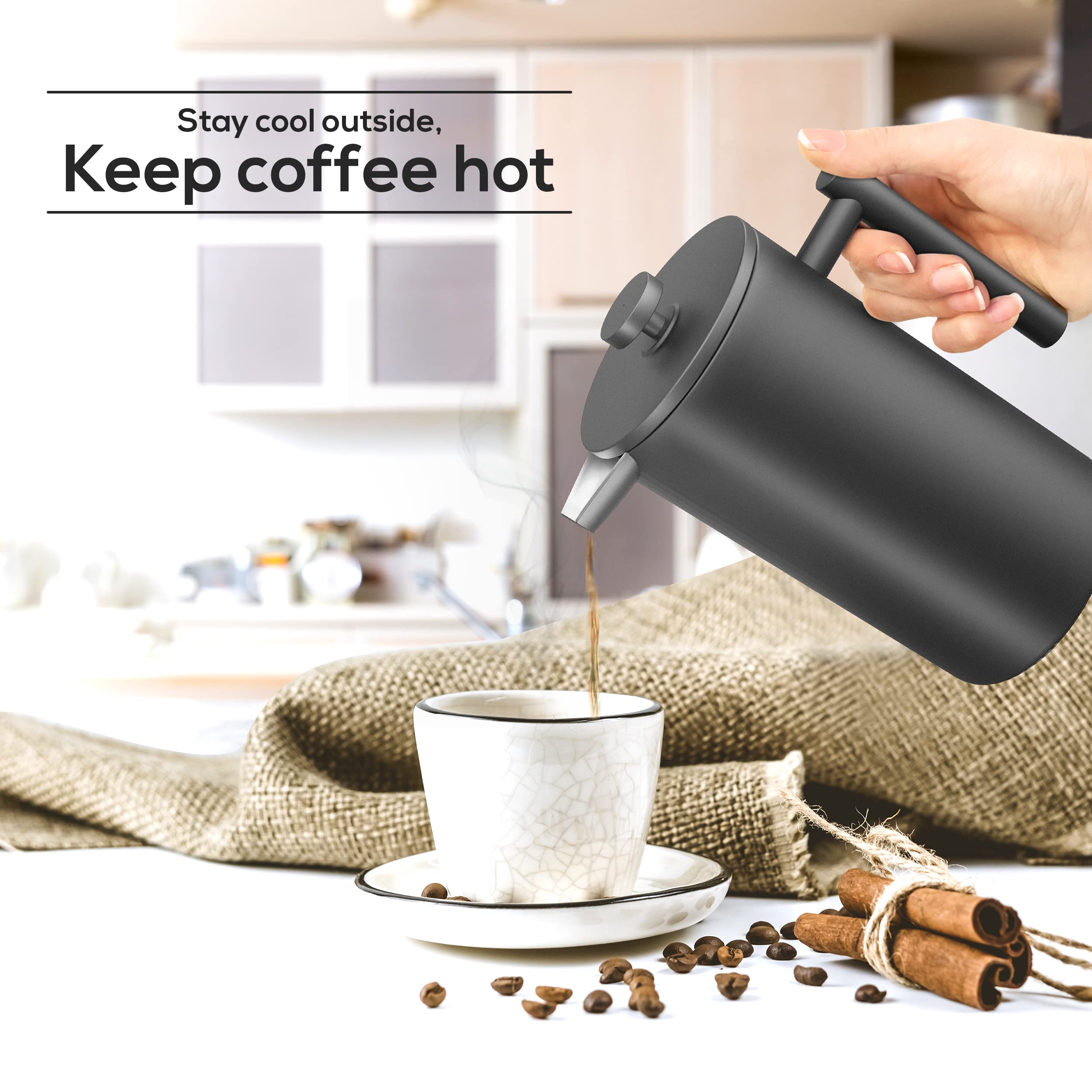 Utopia Kitchen 304 Grade Stainless Steel French Press 17 Oz, Black