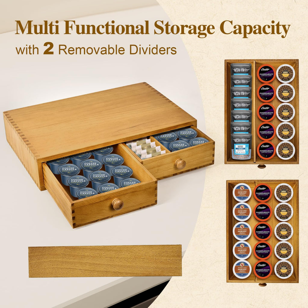 NANXITU K Cup Storage Organizer, Wood Coffee Pod and Tea Bag Holder