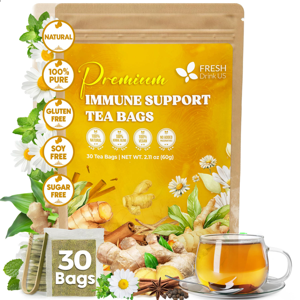 FreshDrinkUS, Premium Fenugreek Tea Bag, 30 Count, Pure, Caffeine Free