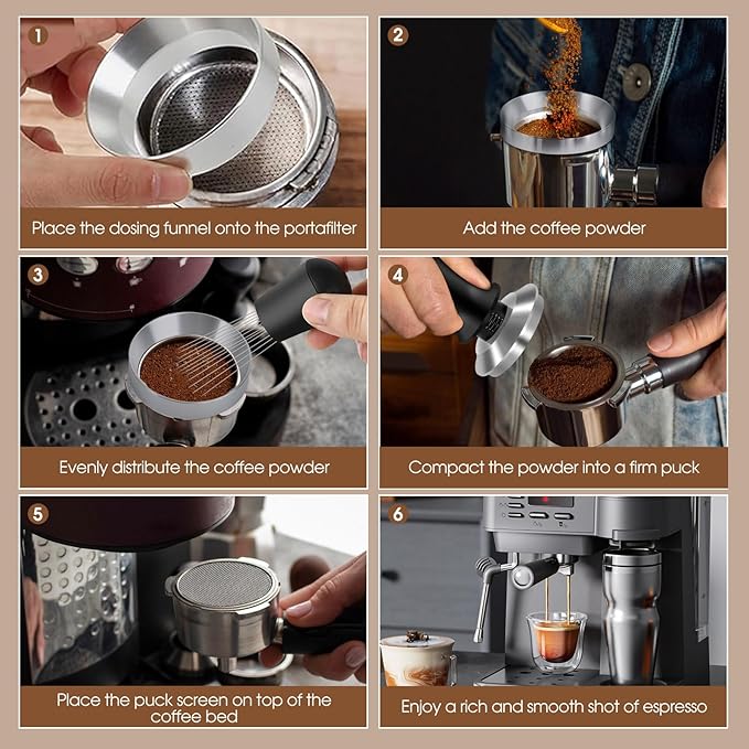 51mm Espresso Accessories Kit, Spring Loaded Calibrated Tamper, WDT Tool and Dosing Funnel Set Fits Espresso Coffee Machines and 51 mm Portafilters