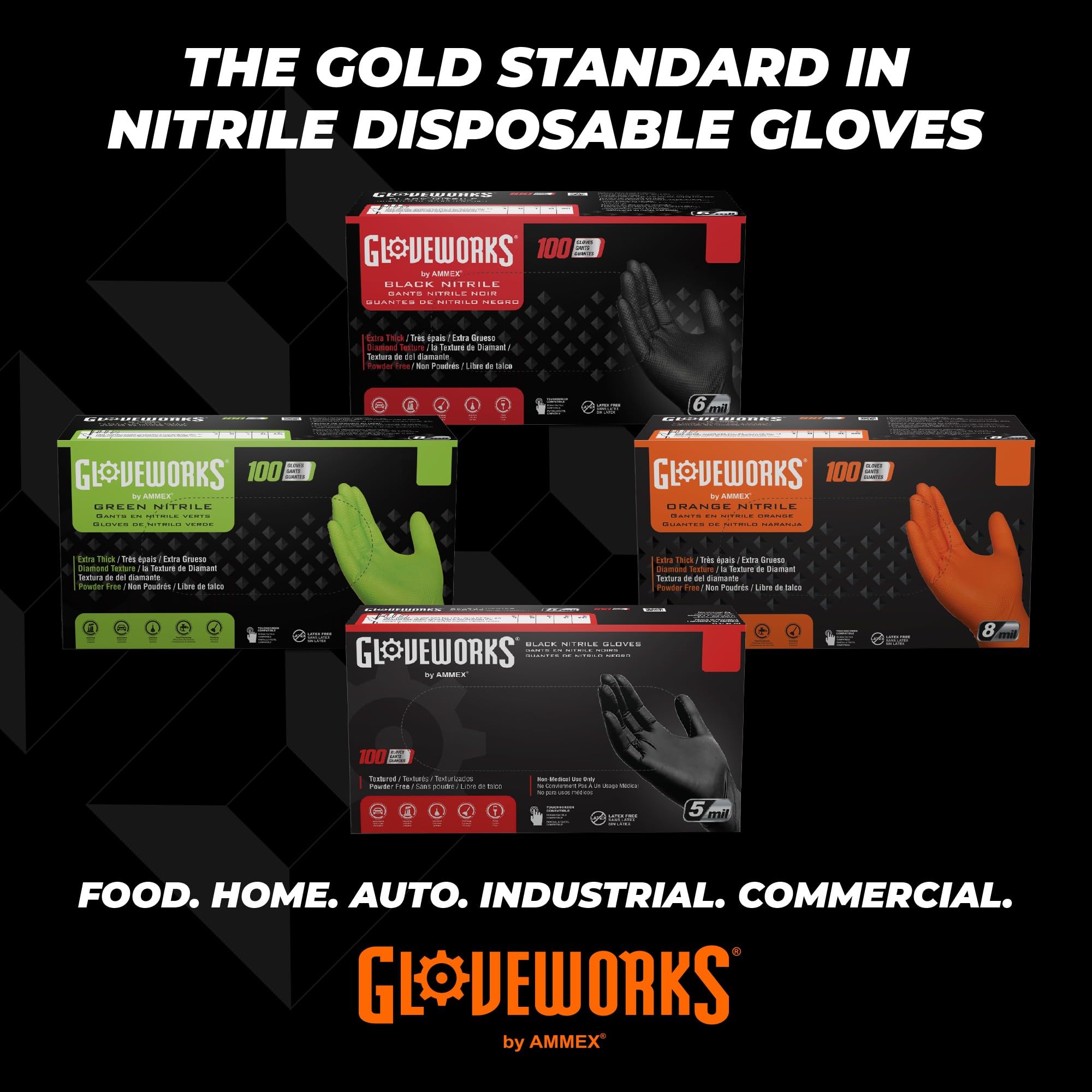 GLOVEWORKS Orange Nitrile Work Gloves, 8 Mil Disposable Heavy Duty, Raised Diamond Grip Mechanic Glove, Small, Case of 1000