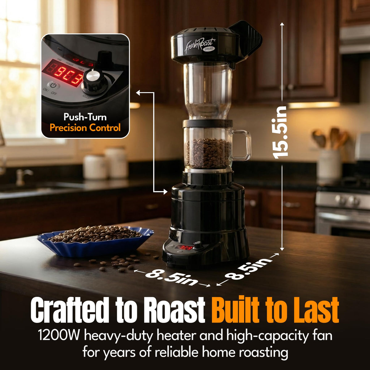 Fresh Roast SR540 Coffee Roaster Bundle with Glass Extension Tube, Digital Coffee Scale & Green Coffee Beans