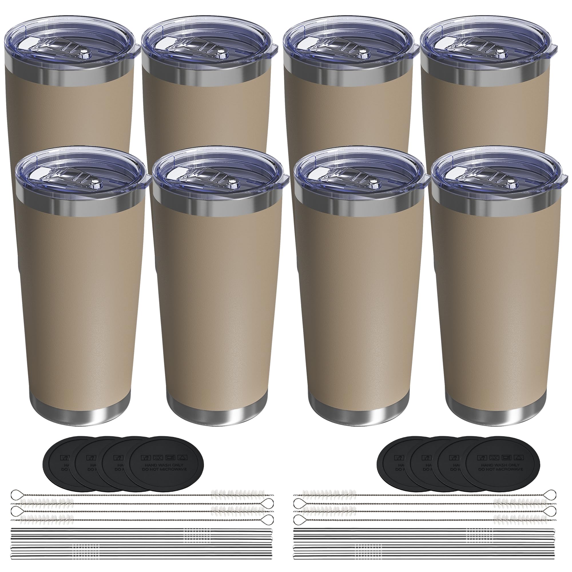 UIRZOTN 20oz Travel Coffee Tumbler 8 Pack, Lids and Straws, Stainless Steel