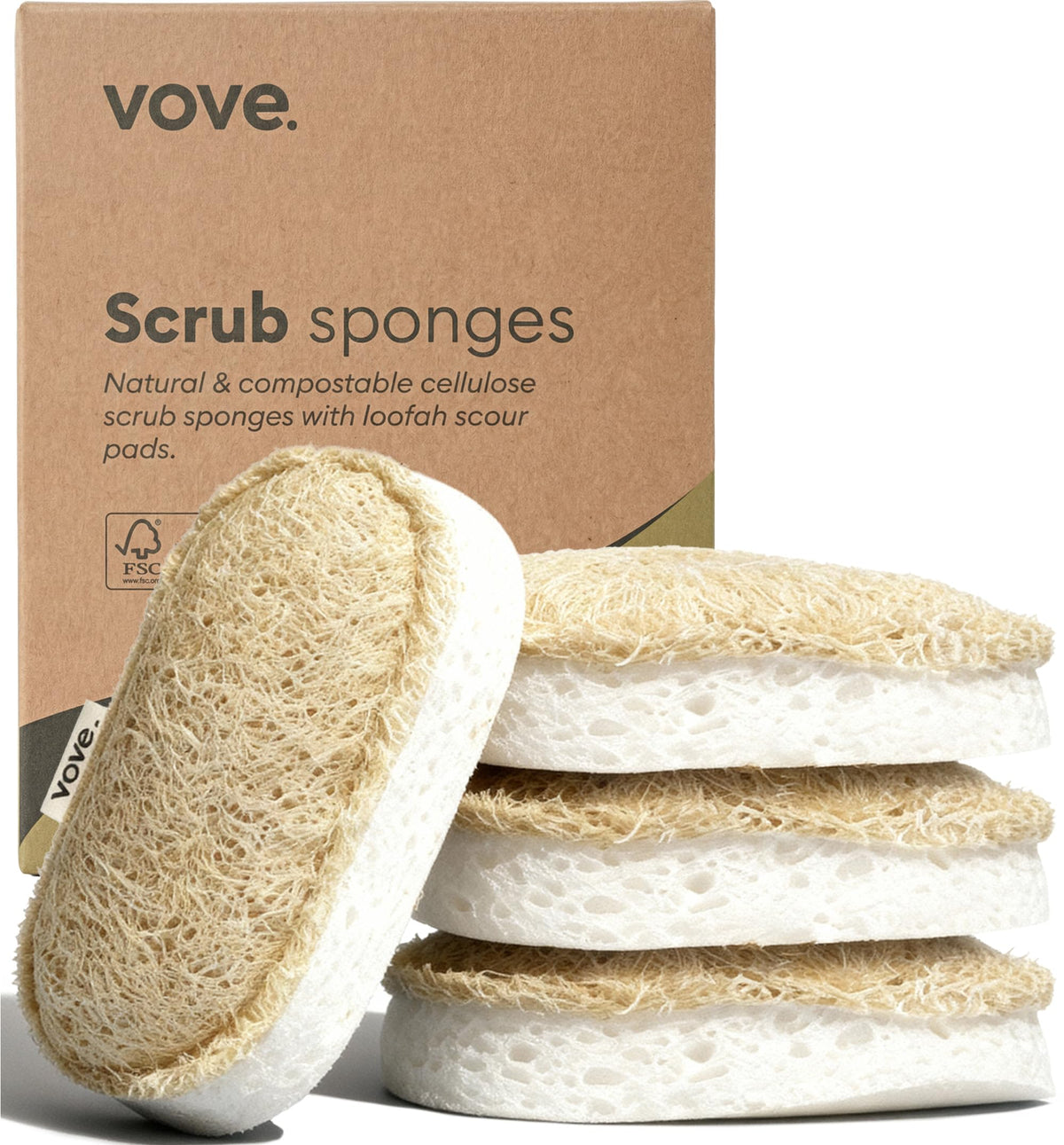 Vove Scrub Sponges 8 Pack, Natural Loofah and Cellulose with Cotton