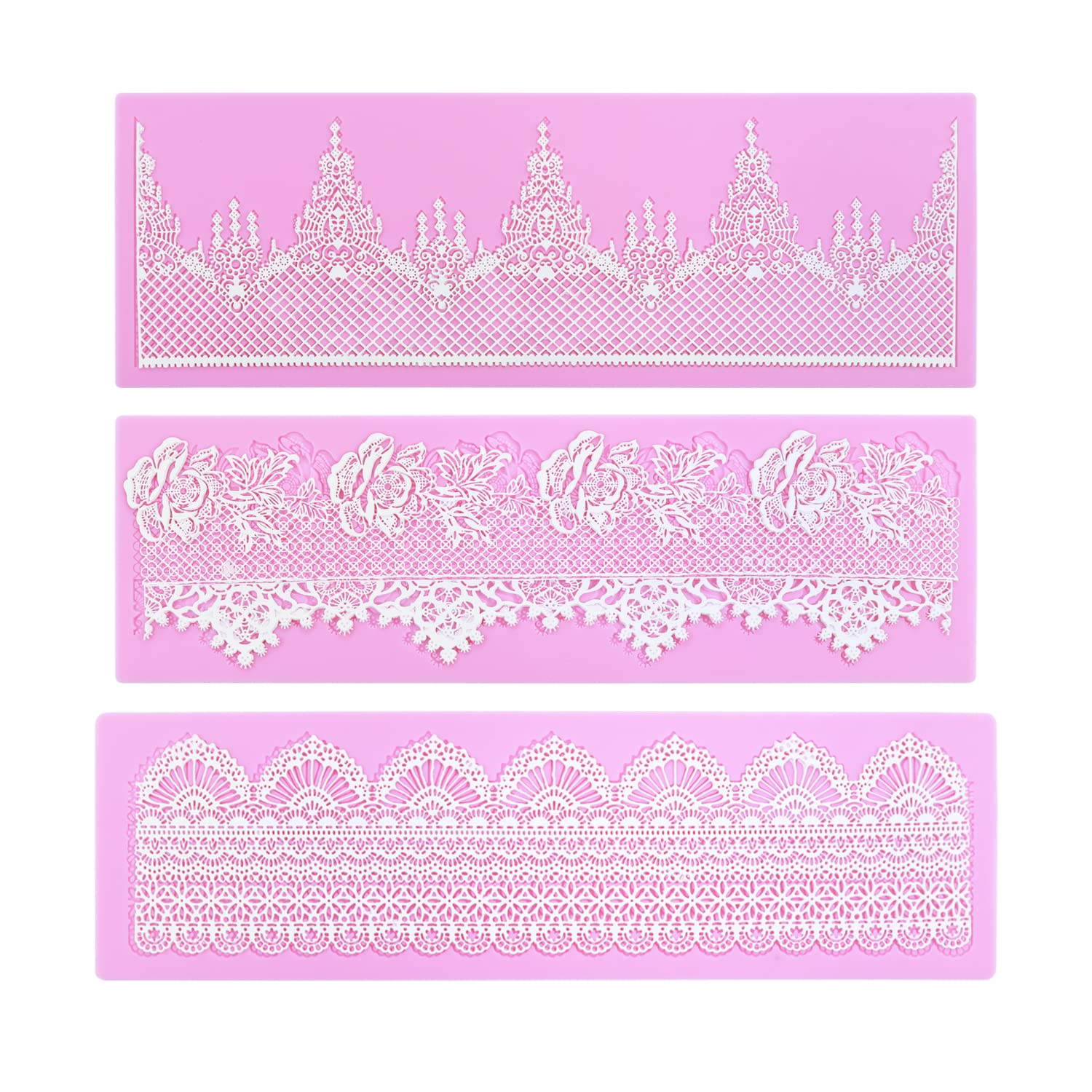 Embossing Lace Fondant Molds - Rose Flower Cake Lace Molds Set of 3