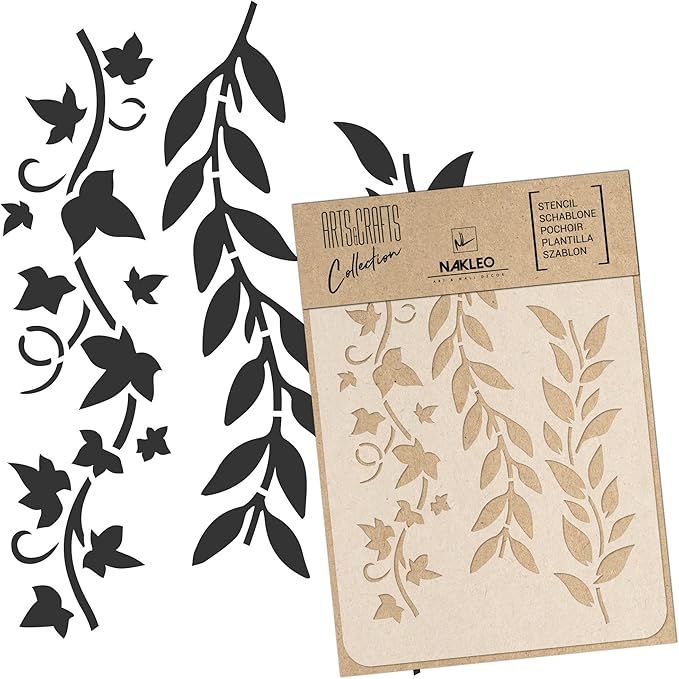 NAKLEO Painting Stencil for Crafts A5 5.9” x 8.3”, Flowers Frame Floral Pattern, Reusable Plastic DIY & Scrapbooking Drawing Template, Decoupage Art Home Decor, Wall Wood Fabric Furniture