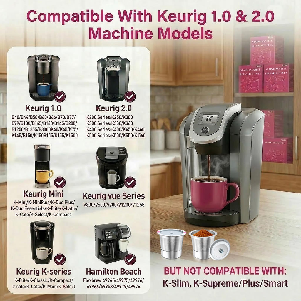 Reusable K Cups Coffee Pods for K eurig, Universal Stainless Steel Reusable K Cup Coffee Filters Compatible with K eurig 1.0 Coffee Machines,Eco-Friendly, BPA-Free (4 Pack)