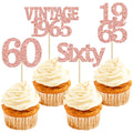 Gyufise 24Pcs 60th Birthday Cupcake Toppers Cheers to 60 Fabulous Sixty Cupcake Picks Vintage 1965 Decorations for 60th Birthday Wedding Anniversary Party Cake Decorations Supplies Rose Gold