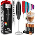 Zulay Kitchen Powerful Milk Frother Wand With Duracell Batteries - Ultra Fast Handheld Drink Mixer - Electric Whisk Foam Maker for Coffee, Lattes, Cappuccino & Matcha - Double Whisk - Metallic Black