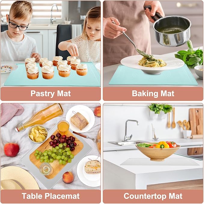 uxcell Silicone Pastry Mat, 27.5" x 19.7" Silicone Baking Mat with Measurements, Non-Stick Dough Rolling Mat for Making Pastry Cookies Bread Pizza White