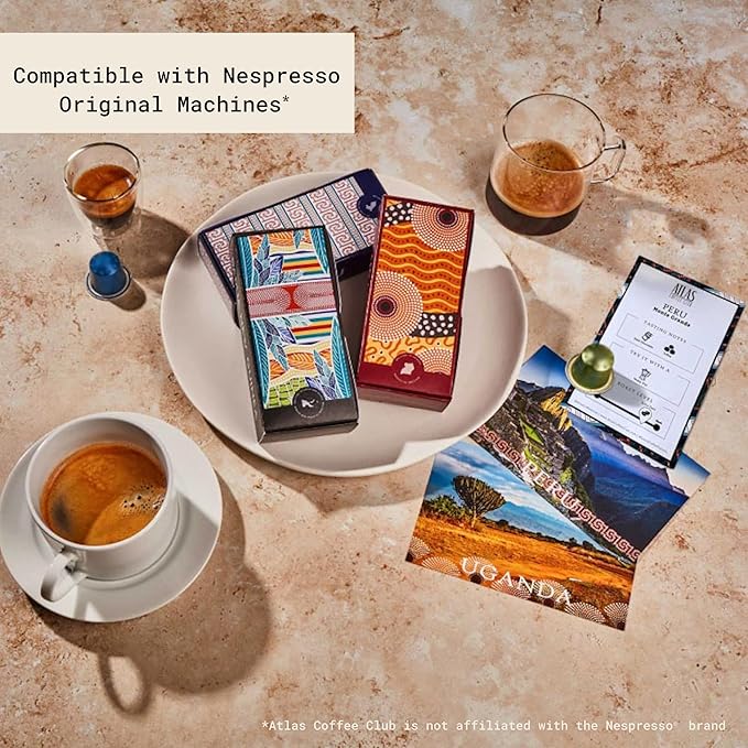 Atlas Coffee Club Espresso Pods Compatible with Nespresso Original– Medium Roast Variety Pack (80 Count)– Aluminum Capsules from Kenya, El Salvador, India & Uganda– Intensity 7–9