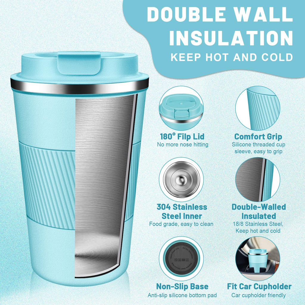 DUBUXW Insulated Coffee Tumblers with Flip Lid 12oz / 17oz, Stainless Steel Coffee Mug Leak Proof, Vacuum Insulated Coffee Mug Reusable Cup, Keeps Cold and Hot for Coffee Tea
