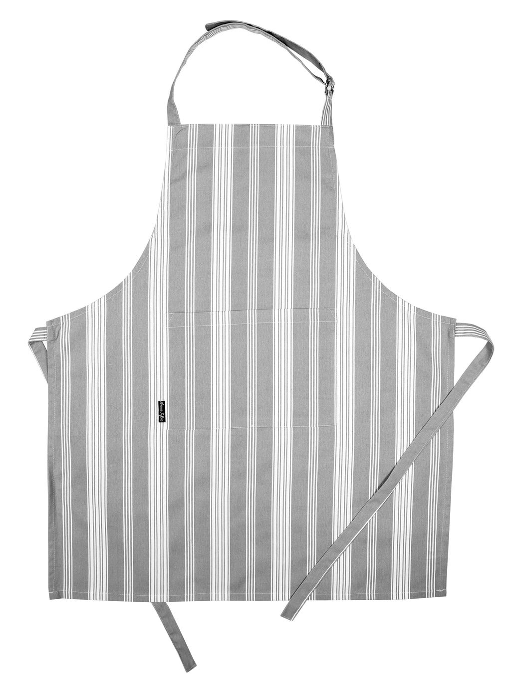 AMOUR INFINI Cotton Striped Aprons for Women with Pockets - Adjustable Strap and Waist Ties Printed Apron for Baking, Cooking, Gardening (27.5 x 33 Inches - Gray)