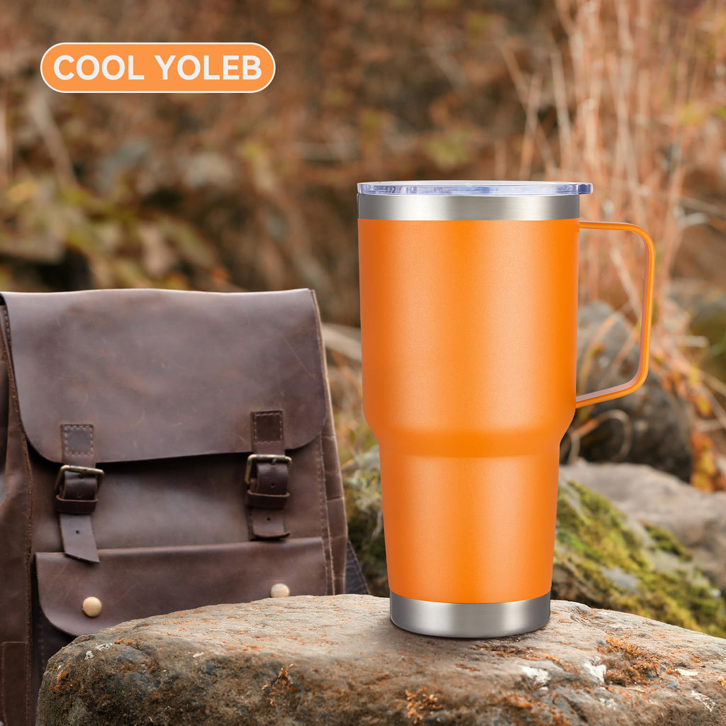Cool Yoleb 30 oz Tumbler with Handle and Lid, Stainless Steel Tumblers Double Wall Vacuum Insulated Travel Mug Leak Proof Cup Keep Drinks Cold and Hot Orange, 1 Pack