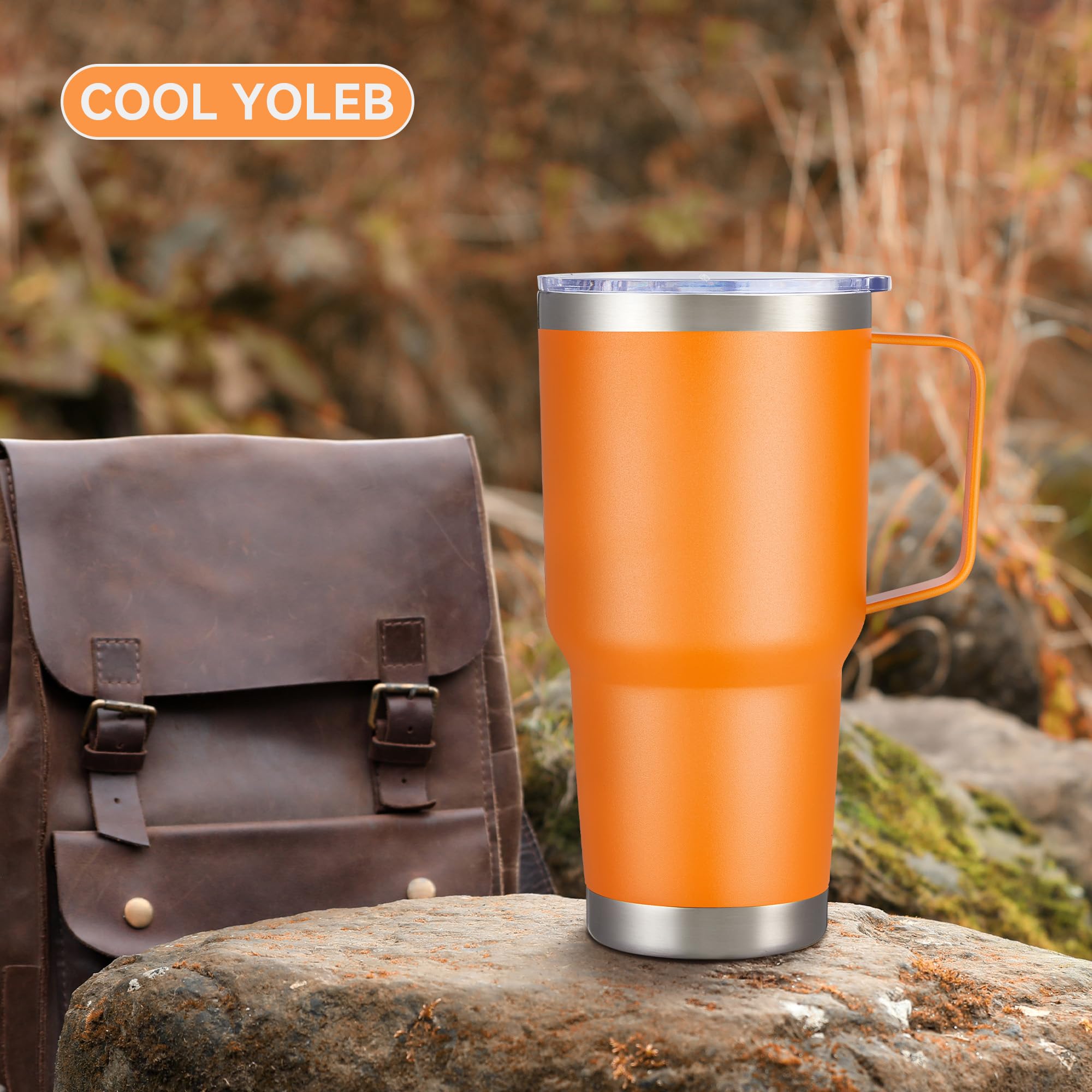 Cool Yoleb 30 oz Tumbler with Handle and Lid, Stainless Steel Tumblers Double Wall Vacuum Insulated Travel Mug Leak Proof Cup Keep Drinks Cold and Hot Orange, 1 Pack