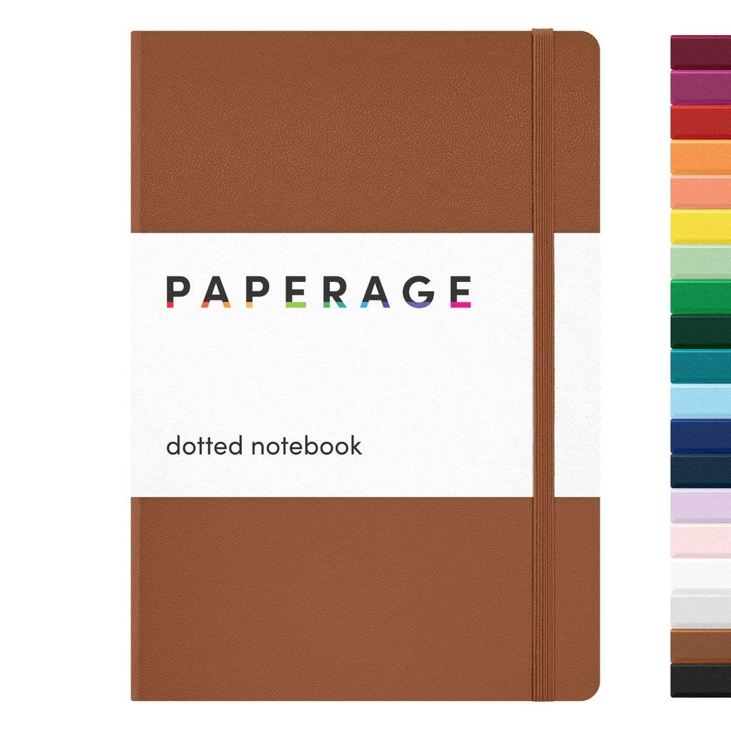 PAPERAGE Dotted Journal Notebook, (Cognac), 160 Pages, Medium 5.6 in x 8 in - 100 GSM Thick Paper – Hardcover Journaling Notebook for Work, School & Bullet Journaling