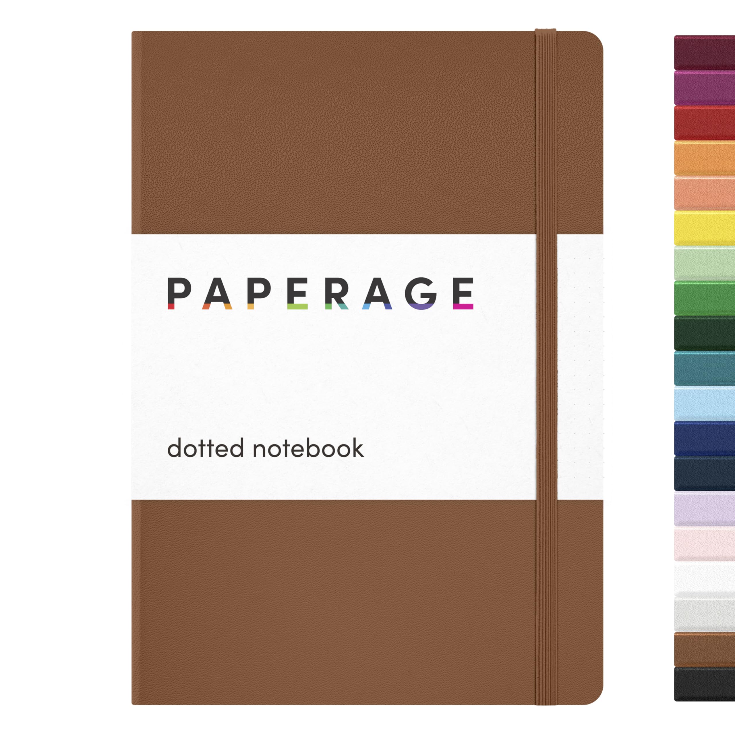 PAPERAGE Dotted Journal Notebook, (Cognac), 160 Pages, Medium 5.6 in x 8 in - 100 GSM Thick Paper – Hardcover Journaling Notebook for Work, School & Bullet Journaling