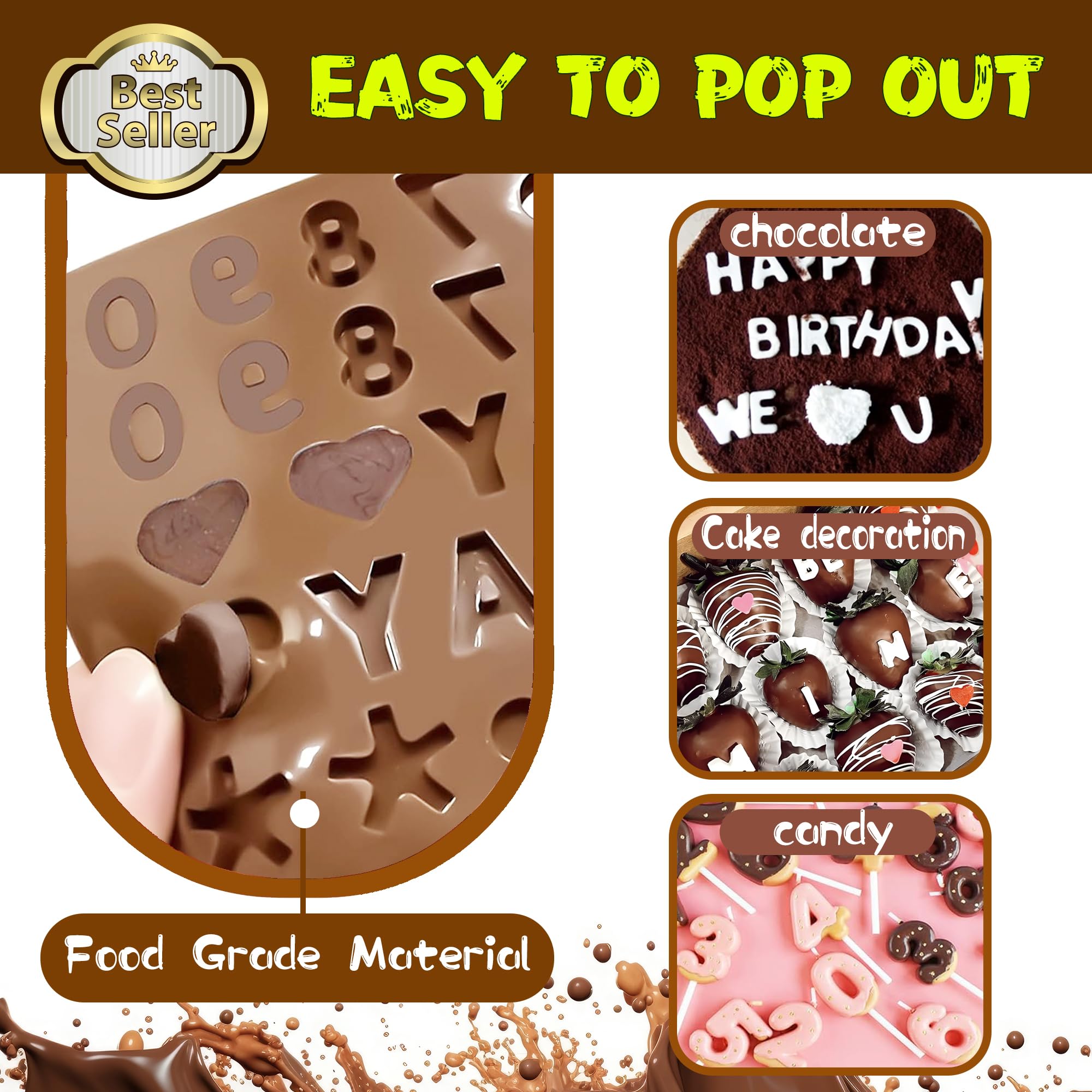 RUGVOMWM Silicone Letter Mold Chocolate Molds - Non-Stick Letter Chocolate Mold, Made of Food Grade Silicon, Perfect for Cake Decoration, Candy, Chocolate, Birthday Party - 4 Pack