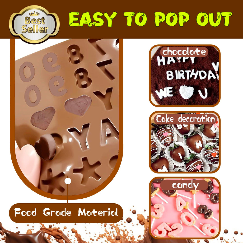 RUGVOMWM Silicone Letter Mold Chocolate Molds - Non-Stick Letter Chocolate Mold, Made of Food Grade Silicon, Perfect for Cake Decoration, Candy, Chocolate, Birthday Party - 4 Pack