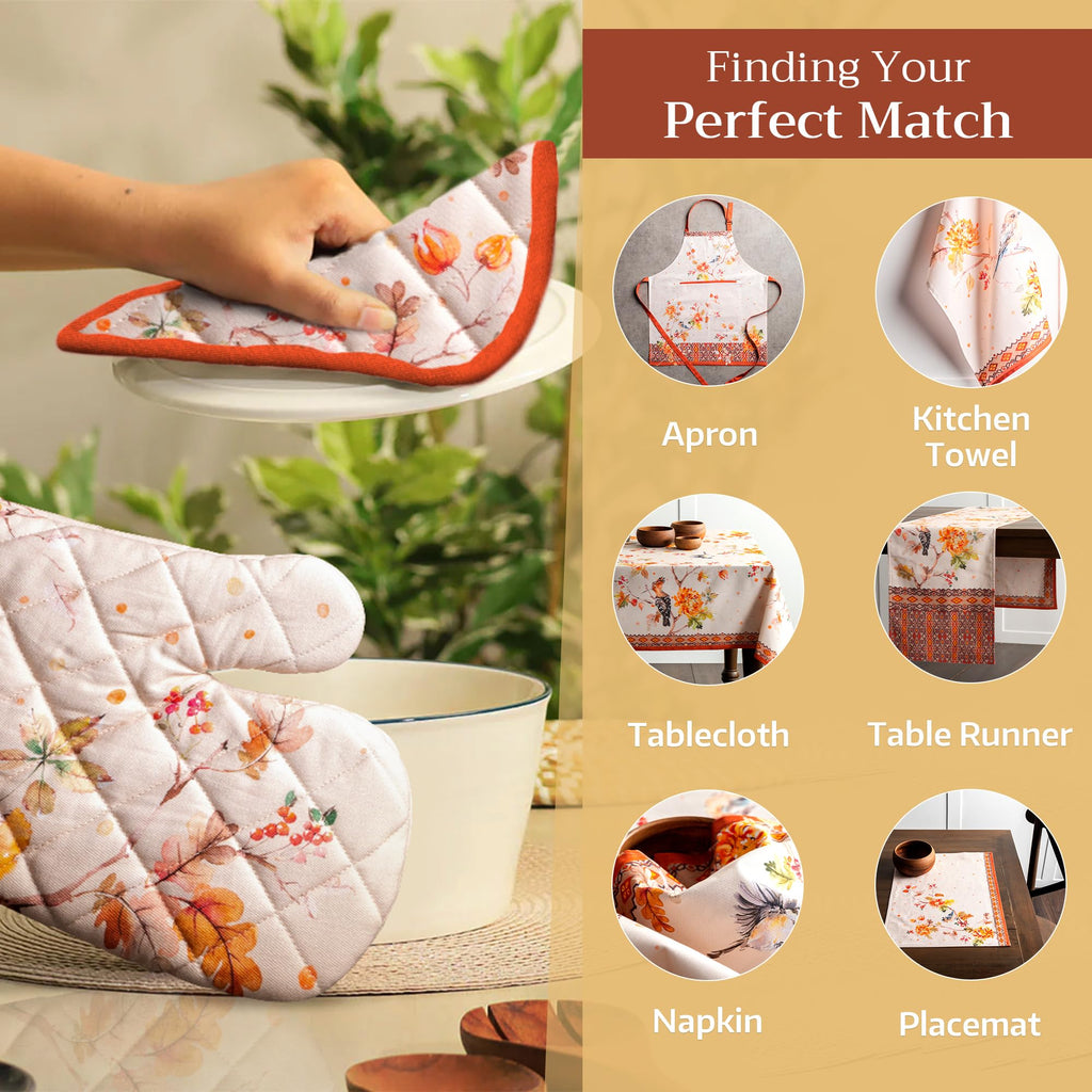 Maison d' Hermine 100% Cotton Oven Mitt & Pot Holder Set (7.5"x13" & 8"x8")