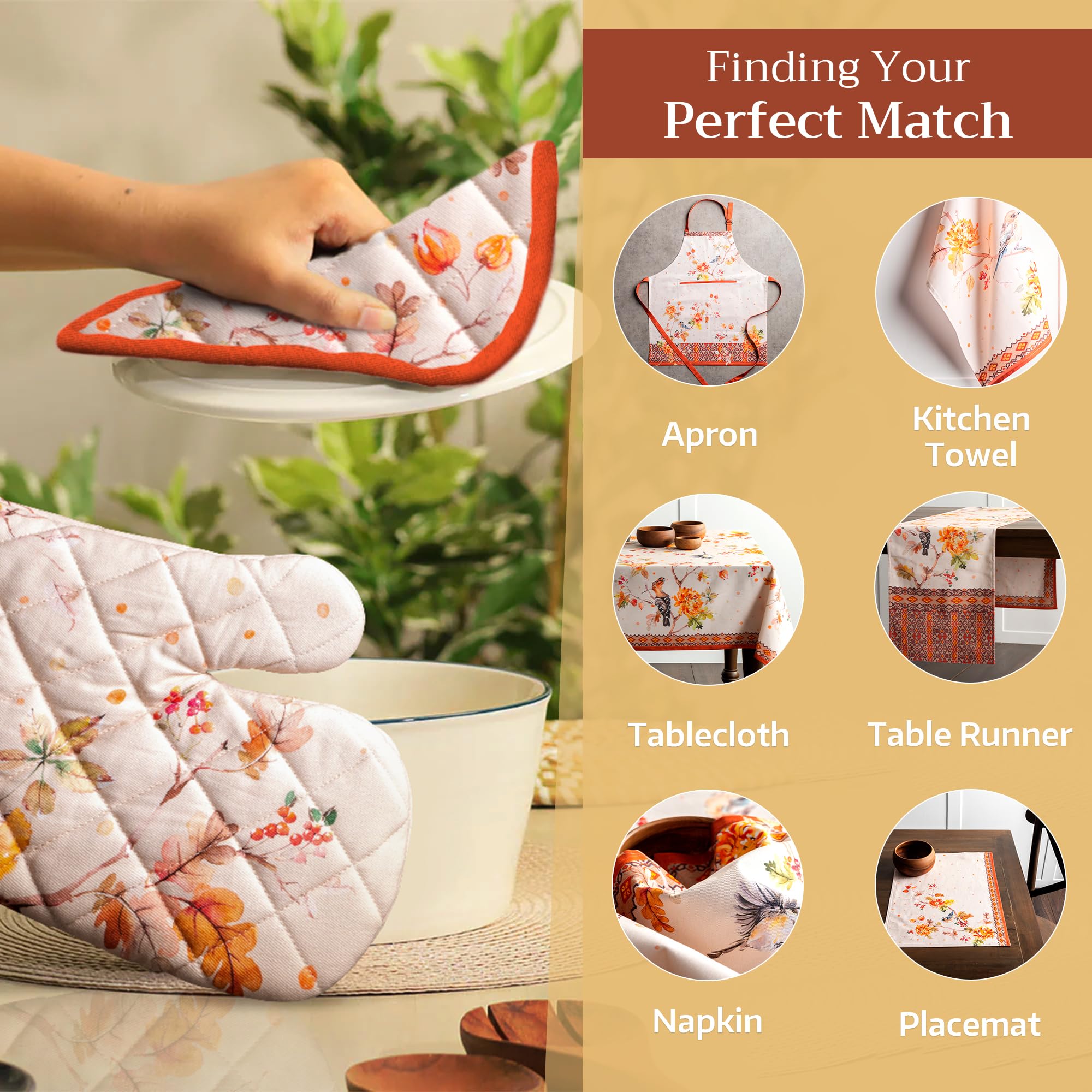 Maison d' Hermine 100% Cotton Oven Mitt & Pot Holder Set (7.5"x13" & 8"x8")