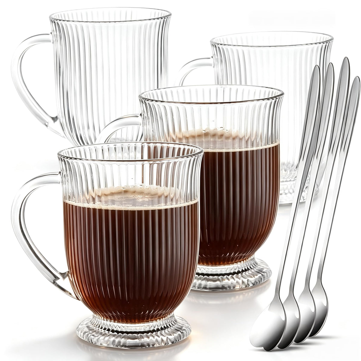 NBABSR Coffee Mugs Set of 4,16 OZ Large Tea Cups, Grey Marble Ceramic Cup with Big Handle,Bulk Marble Diner Mugs Set for Latte, Beer,Cappuccino,Safe for Dishwasher, Microwave
