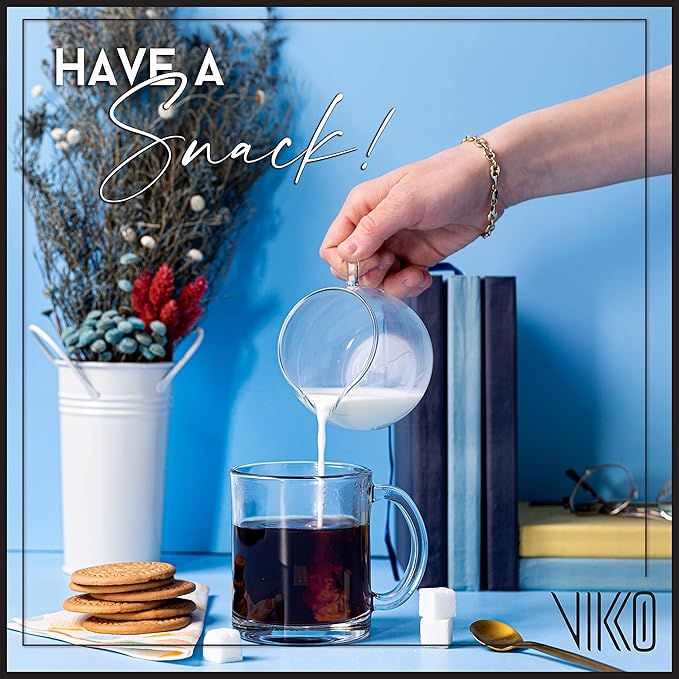 Vikko Glass Coffee Mugs, 10.75 Ounce Clear, Set of 4, Microwave & Dishwasher Safe