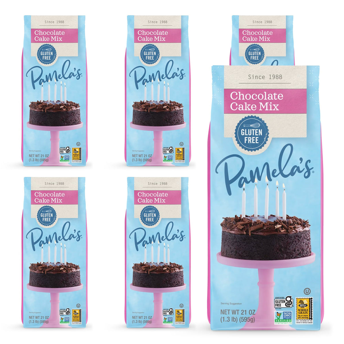 Pamela's Gluten Free Chocolate Cake Mix, Dairy Free, Kosher, 21-Ounce Bag (Pack of 6)