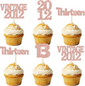Gyufise 24Pcs 13th Birthday Cupcake Toppers Glitter Thirteen Vintage 2012 Hello 13 Years Birthday Cupcake Picks Official Teenager 13 Cake Decor for Happy 13th Anniversary Party Rose Gold