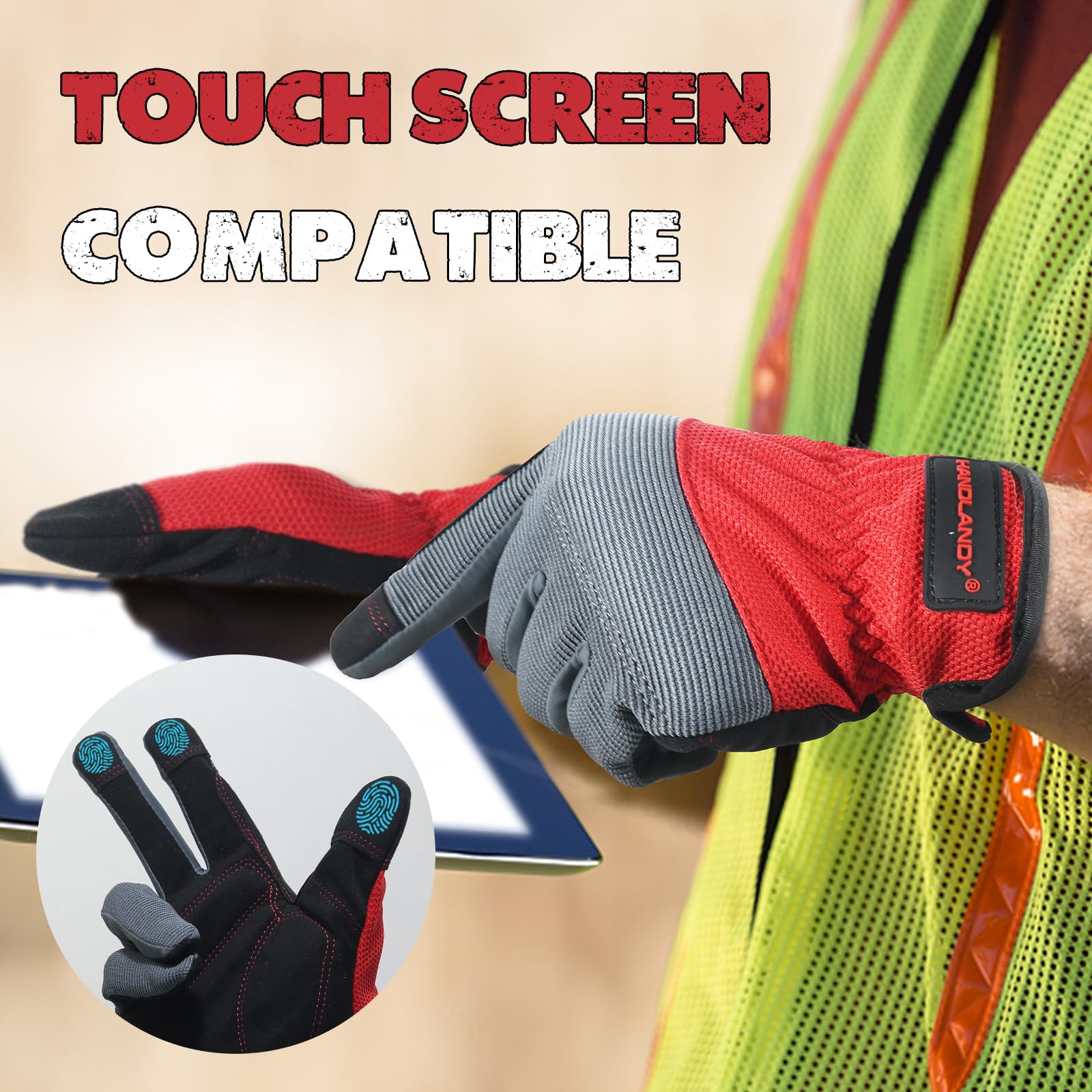 HANDLANDY Work Gloves for Men & Women, Utility Mechanic Working Gloves Touch Screen, Flexible Breathable Gardening Gloves for Yard Maintenance (Small, 1 Pair)
