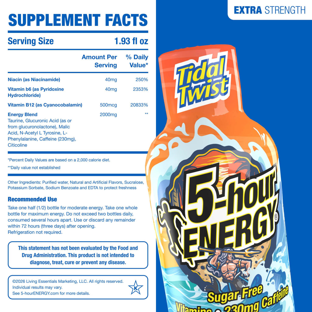 5-hour ENERGY TIDAL TWIST Flavor, 30 Count, Extra Strength Energy Shot