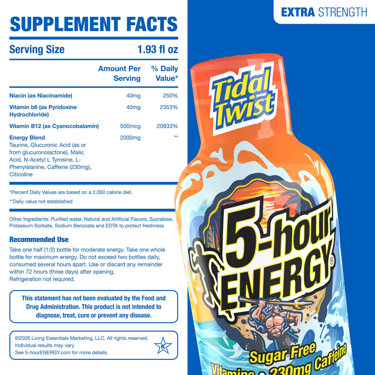 5-hour ENERGY TIDAL TWIST Flavor, 30 Count, Extra Strength Energy Shot