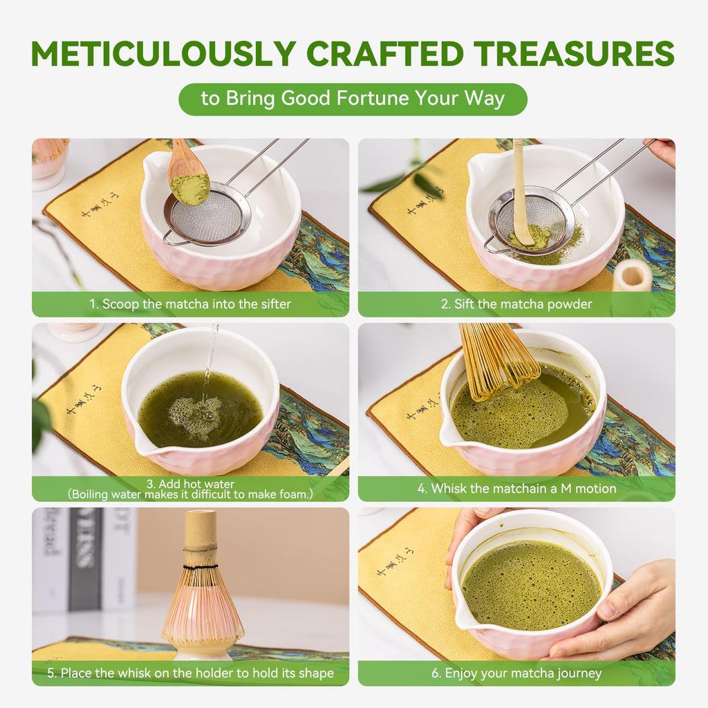 Sakura Matcha Bowl Set with Whisk - Mother’s Day 530ML Pink Ombre Ceramic Chawan | Japanese Matcha Starter Kit for Tea Ceremony, Valentine Gift for Her & Matcha Lovers | 7-Piece Set