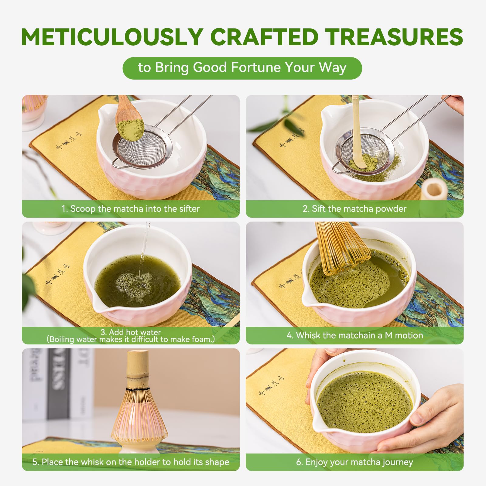 Sakura Matcha Bowl Set with Whisk - Mother’s Day 530ML Pink Ombre Ceramic Chawan | Japanese Matcha Starter Kit for Tea Ceremony, Valentine Gift for Her & Matcha Lovers | 7-Piece Set
