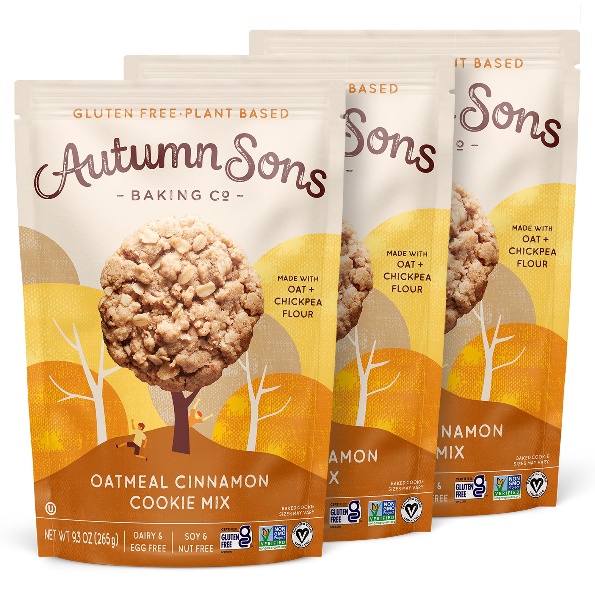 Autumn Sons Baking Co. Gluten Free Oatmeal Cinnamon Cookie Mix. Vegan Plant Based Baking Mix. Top 9 Allergen Free. Dairy Free, Nut Free, Soy Free, Non GMO. 9.3 oz (Pack of 3)
