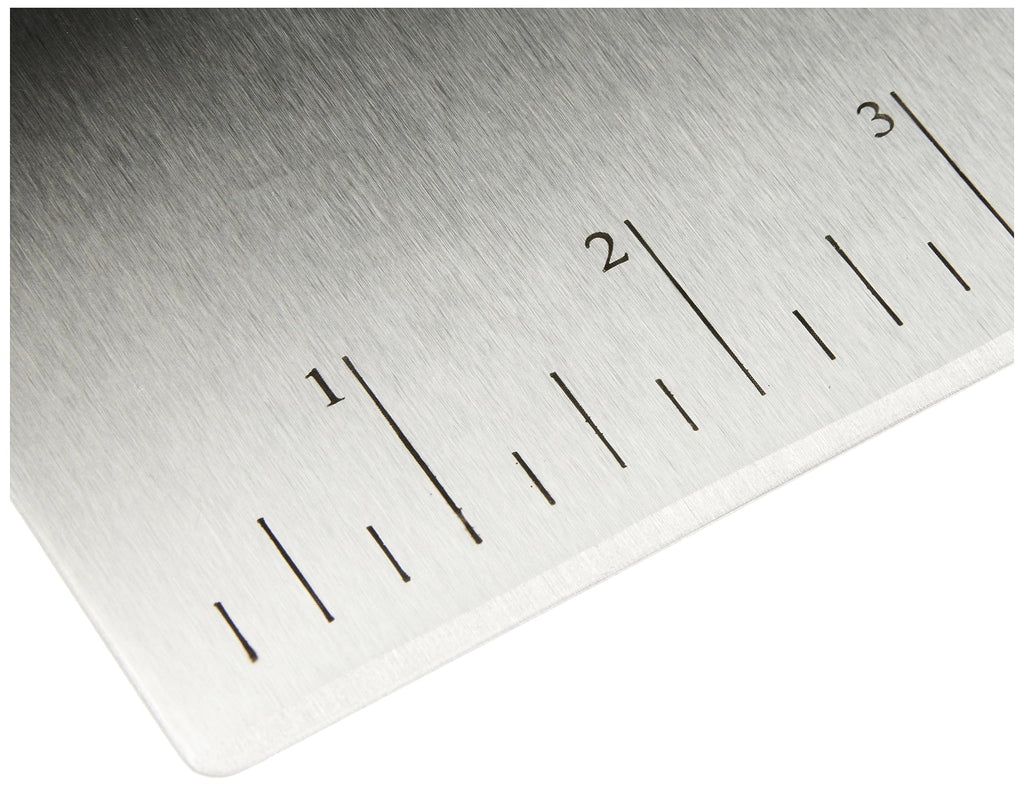 Amazon Basics Multi-Purpose Bench Scraper, Stainless Steel Dough Cutter with Measurement Marks, Dishwasher Safe, Non-slip Contoured Grip, 6", Black, Silver