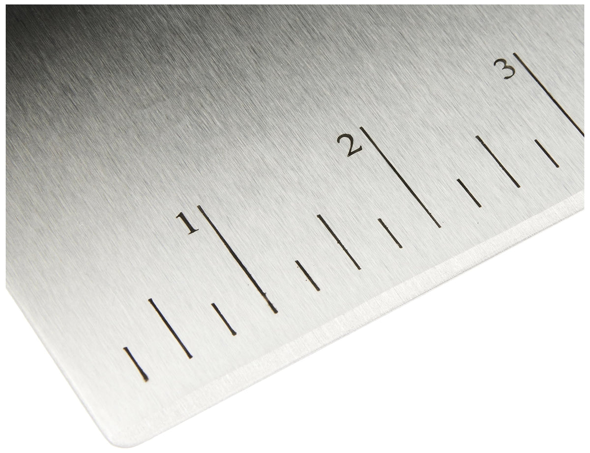 Amazon Basics Multi-Purpose Bench Scraper, Stainless Steel Dough Cutter with Measurement Marks, Dishwasher Safe, Non-slip Contoured Grip, 6", Black, Silver