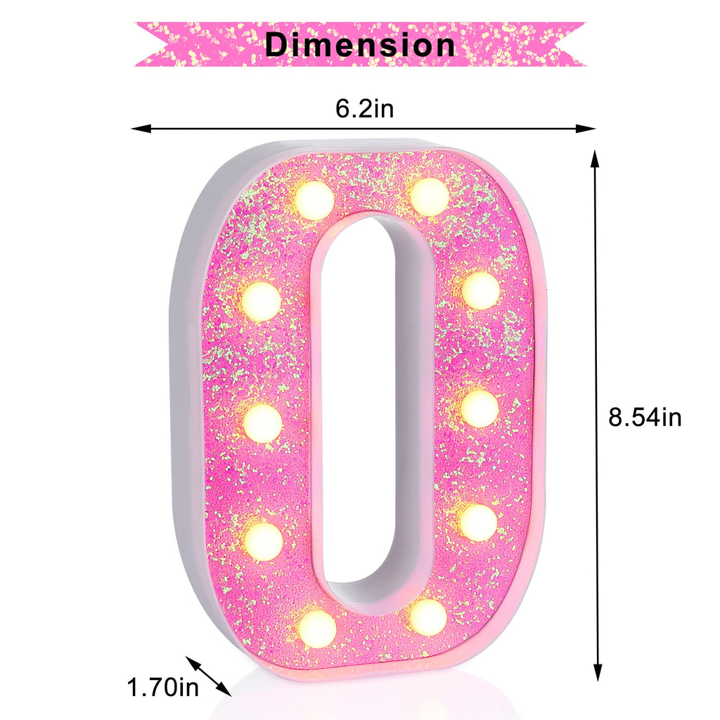 Foaky Pink Light up Letters，Pink Party Decorations,Girls Room Decor,Glitter Light Up Letters,Alphabet Letter Sign for Night Light Birthday Party Girls Gifts, Home Bar Decoration（O）