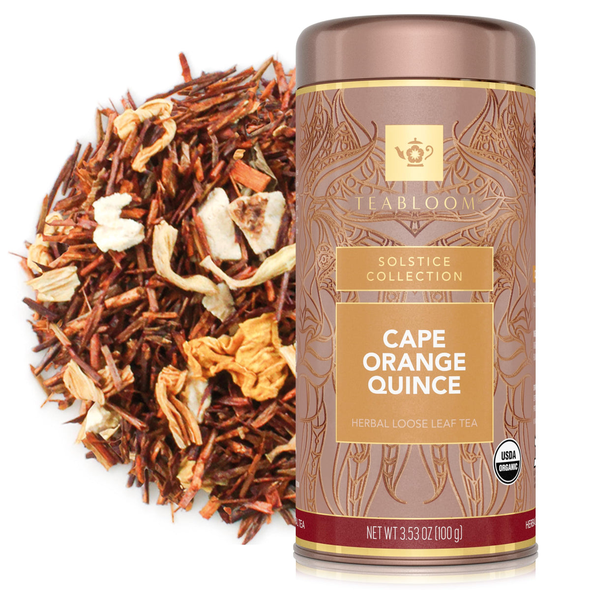 Teabloom Organic Herbal Tea, African Safari Loose Leaf Tea, Sweet Rooibos Blend with Berry Flavors and Vanilla, USDA Certified Organic, Fresh Whole Leaf Blend in Reusable Gift Canister, 3.53 oz/100 g Canister Makes 35-50 Cups