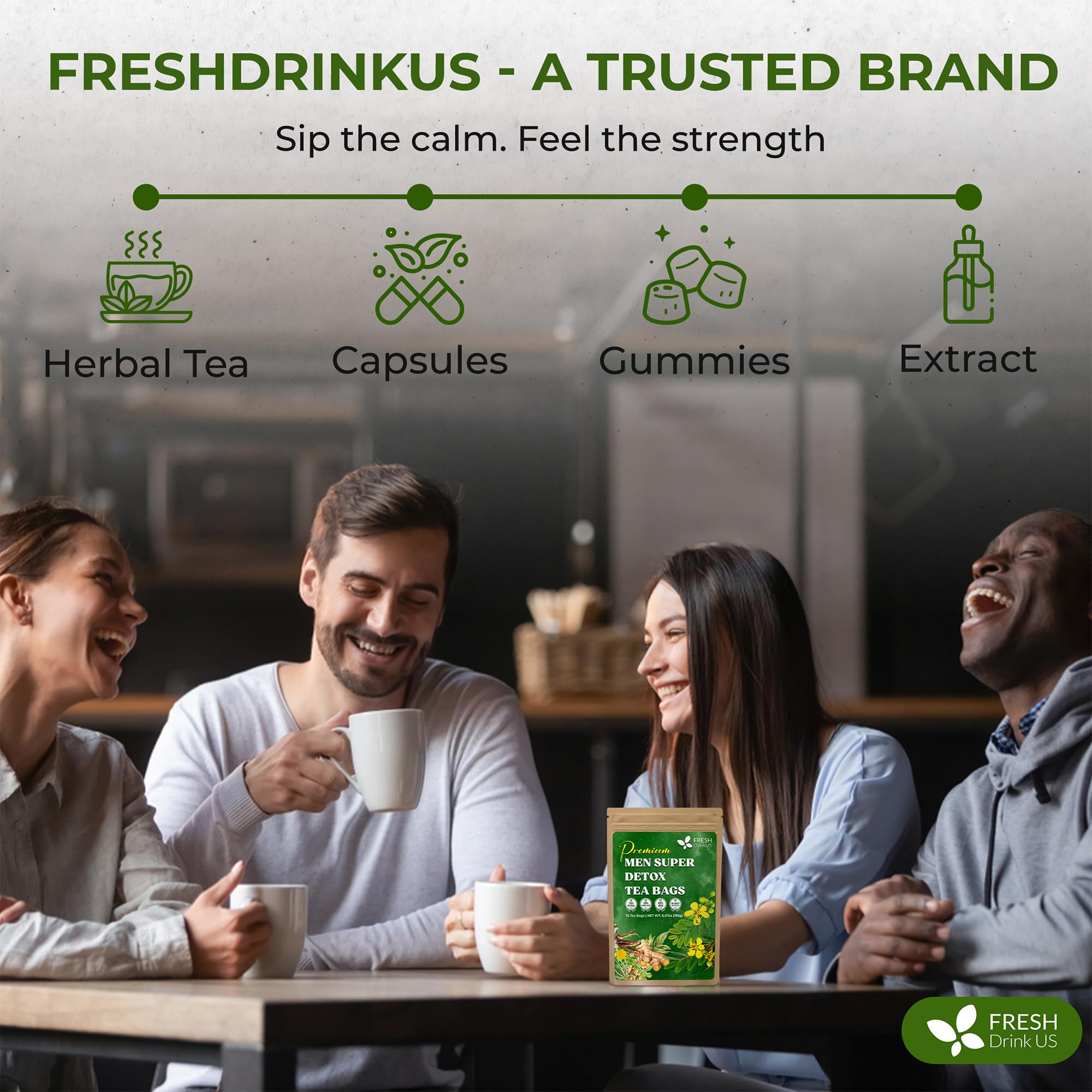 FreshDrinkUS, Premium 135 Tea Bags Men Super Tea – Herbal Blend with Senna, Dandelion Root, Ginger, Peppermint & More – 100% Natural, Sugar-Free. Caffeine-Free. Gluten-Free. Vegan