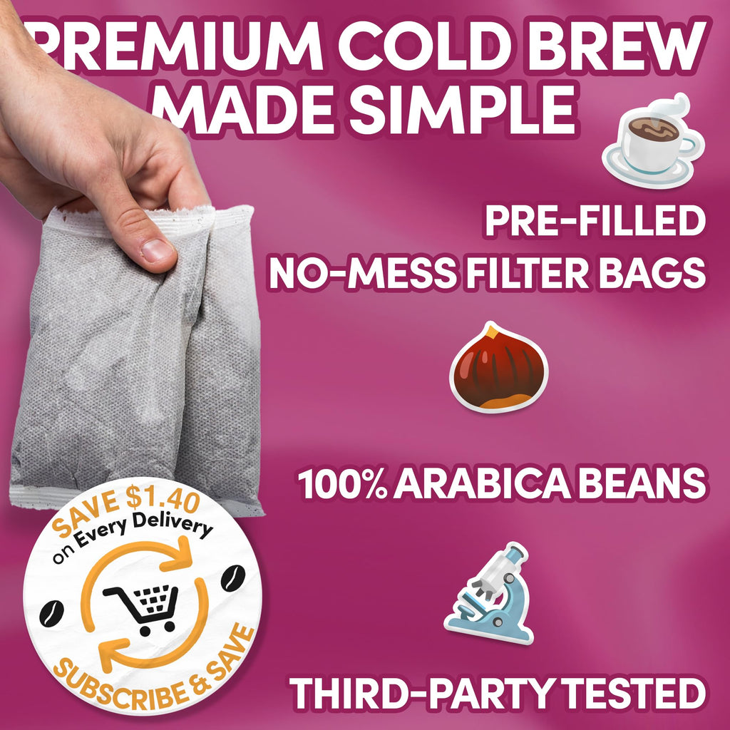 Sarasota Coffee 1905 Cold Brew Coffee Bags | Sweet Cream Jamaican Me Crazy | Blonde-Medium Roast | Smooth & Low Acid | Ground Filter Packs | Cold Brew Kit Makes 14 Cups | Creamy Vanilla & Caramel Notes