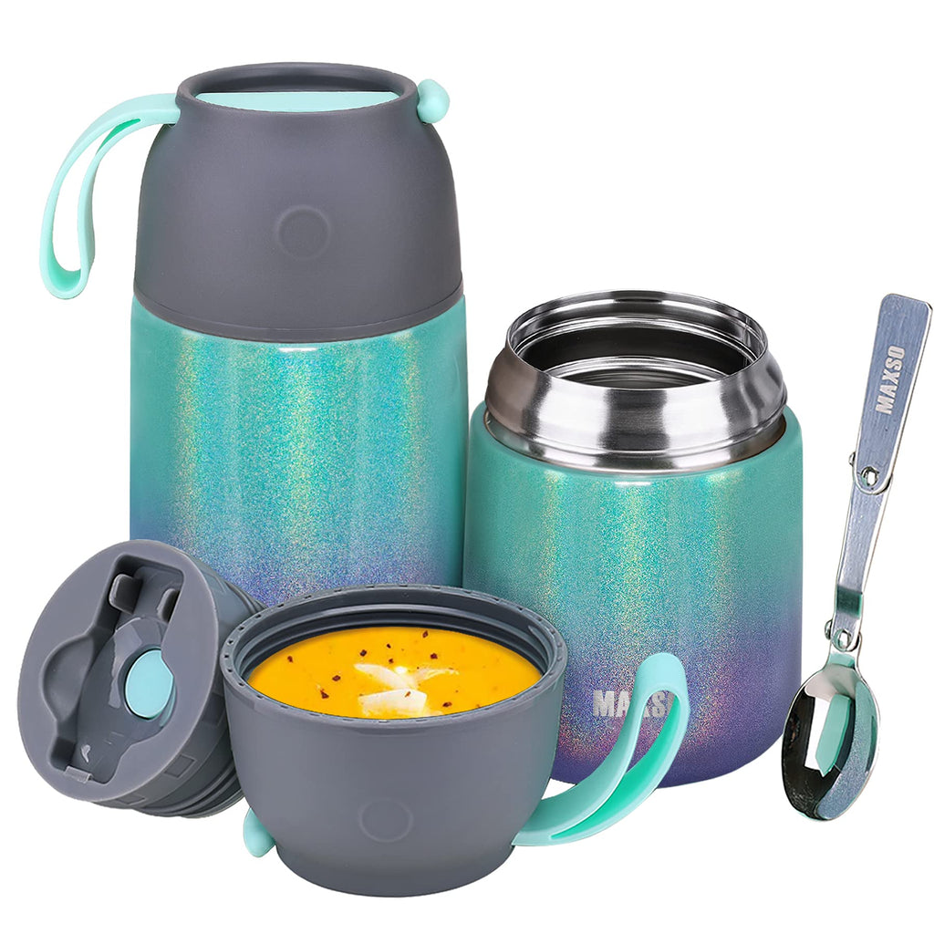 Insulated Thermo Food Jar for Hot & Cold Food for Kids Adult, 17&24 oz Soup Thermal Hot Food Containers for Lunch, Triple Layer Insulation Stainless Steel Food Jar with Spoon(2 Pack Rainbow)